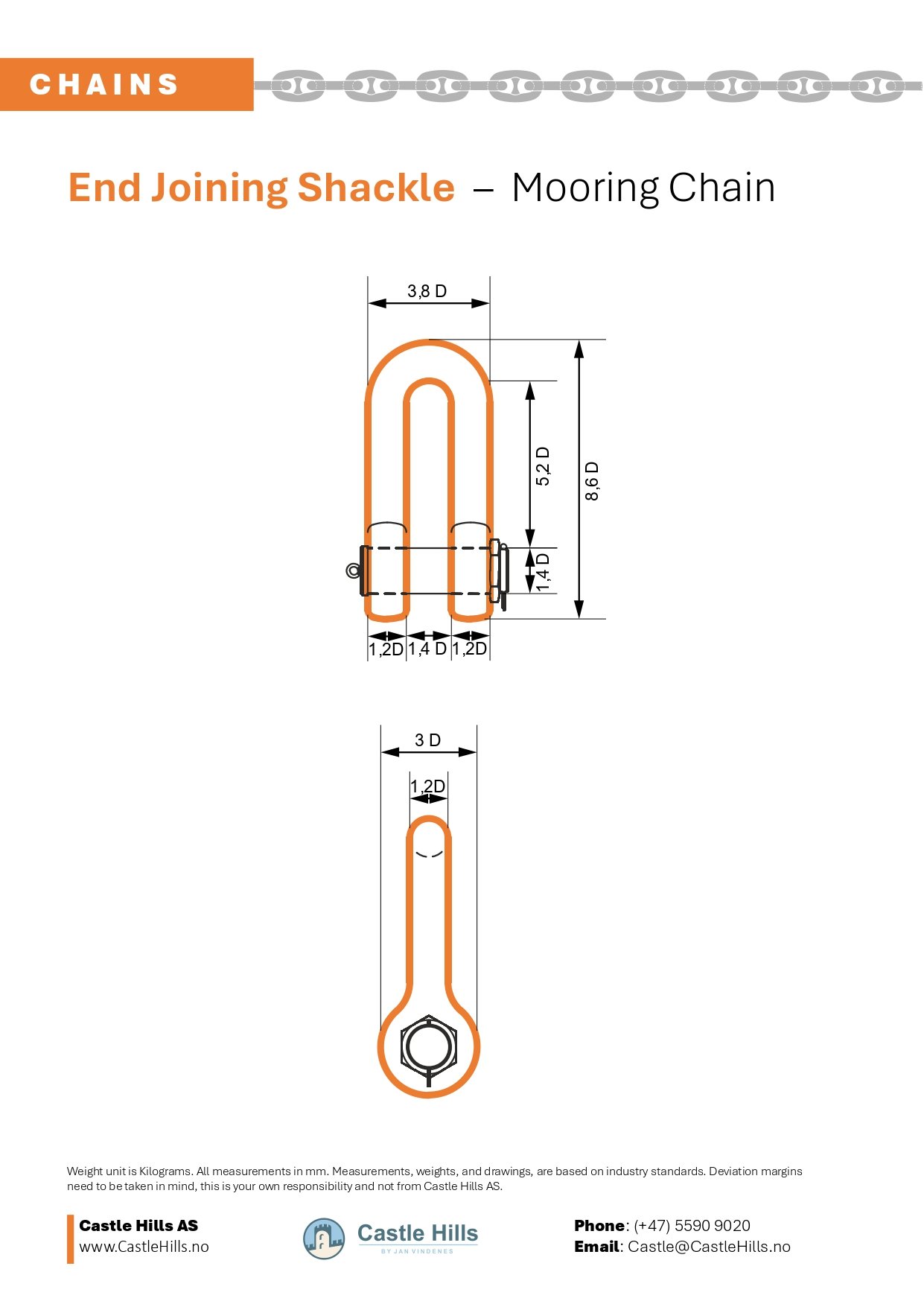 End Joining Shackle technical drawing
