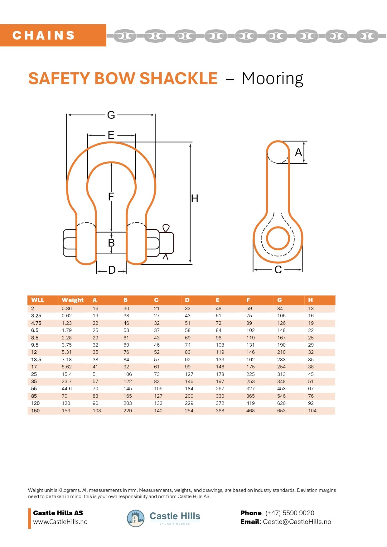 Safety Bow shackle technical drawing