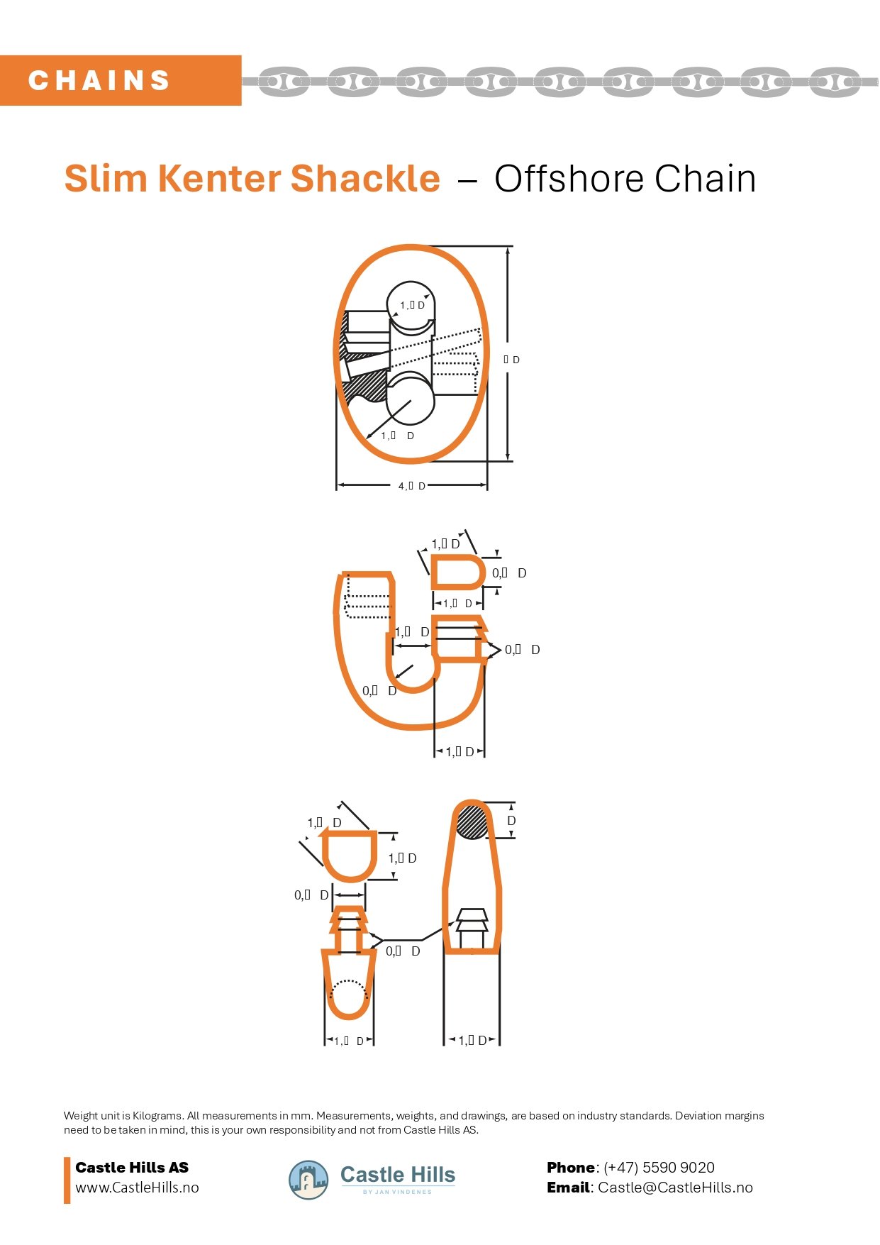 Slim Kenter Shackle technical drawings